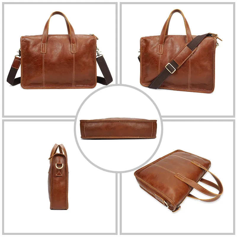 Handmade Vintage Cowhide Leather Crossbody Laptop Bag