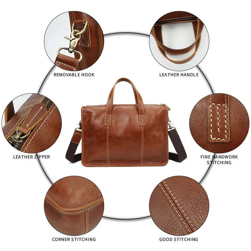 Handmade Vintage Cowhide Leather Crossbody Laptop Bag