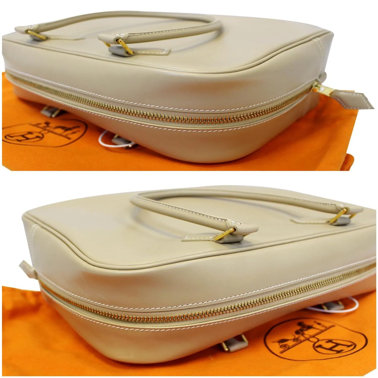 HERMES Plume Swift Calfskin Leather Shoulder Bag Beige