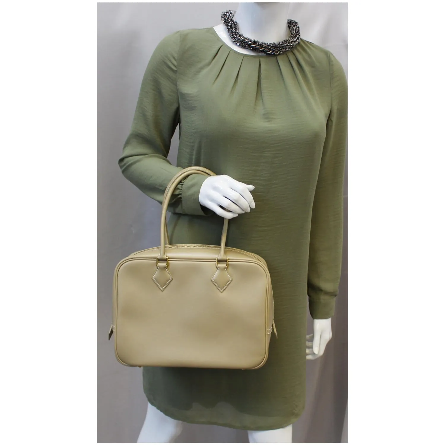 HERMES Plume Swift Calfskin Leather Shoulder Bag Beige