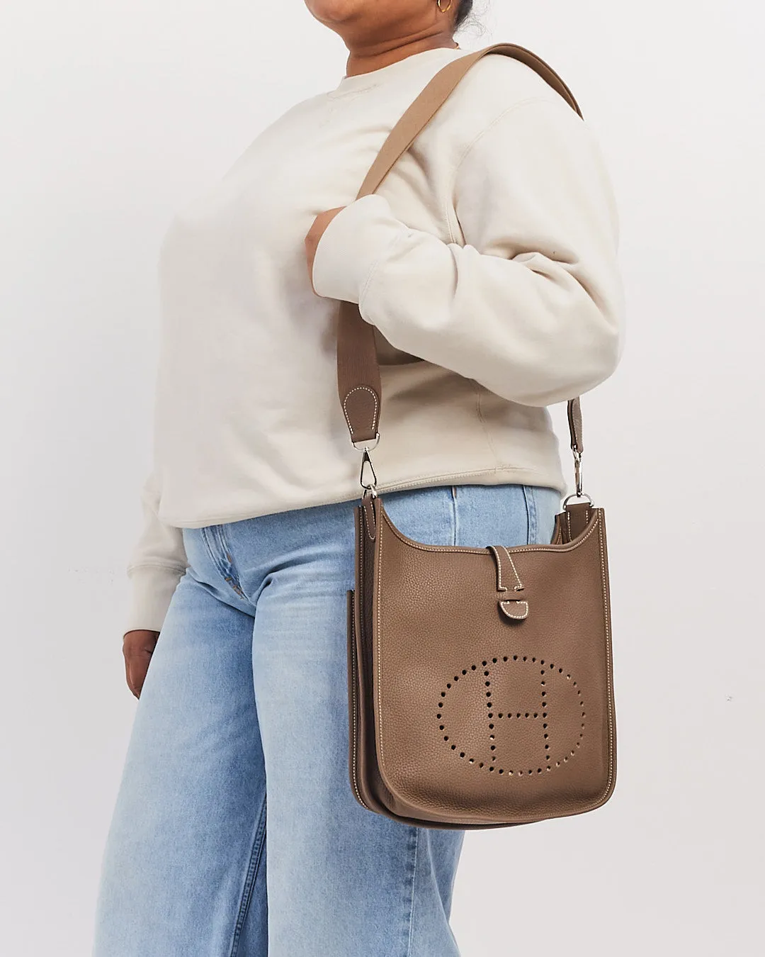 Hermès Etoupe Clémence Leather Evelyne III PM Bag