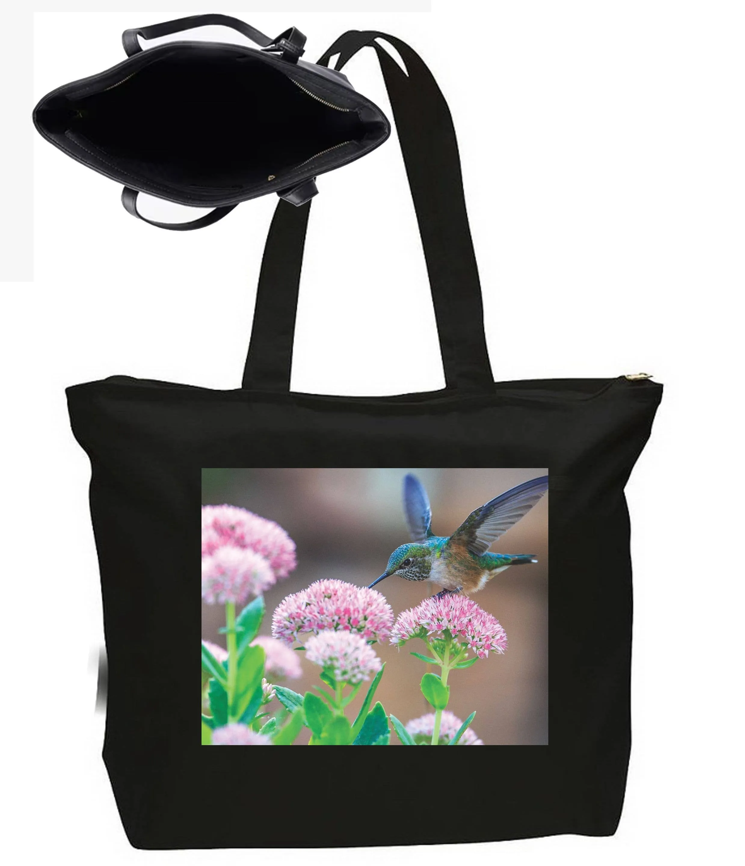 Hummingbird & flowers Large New Zipper Tote Bag