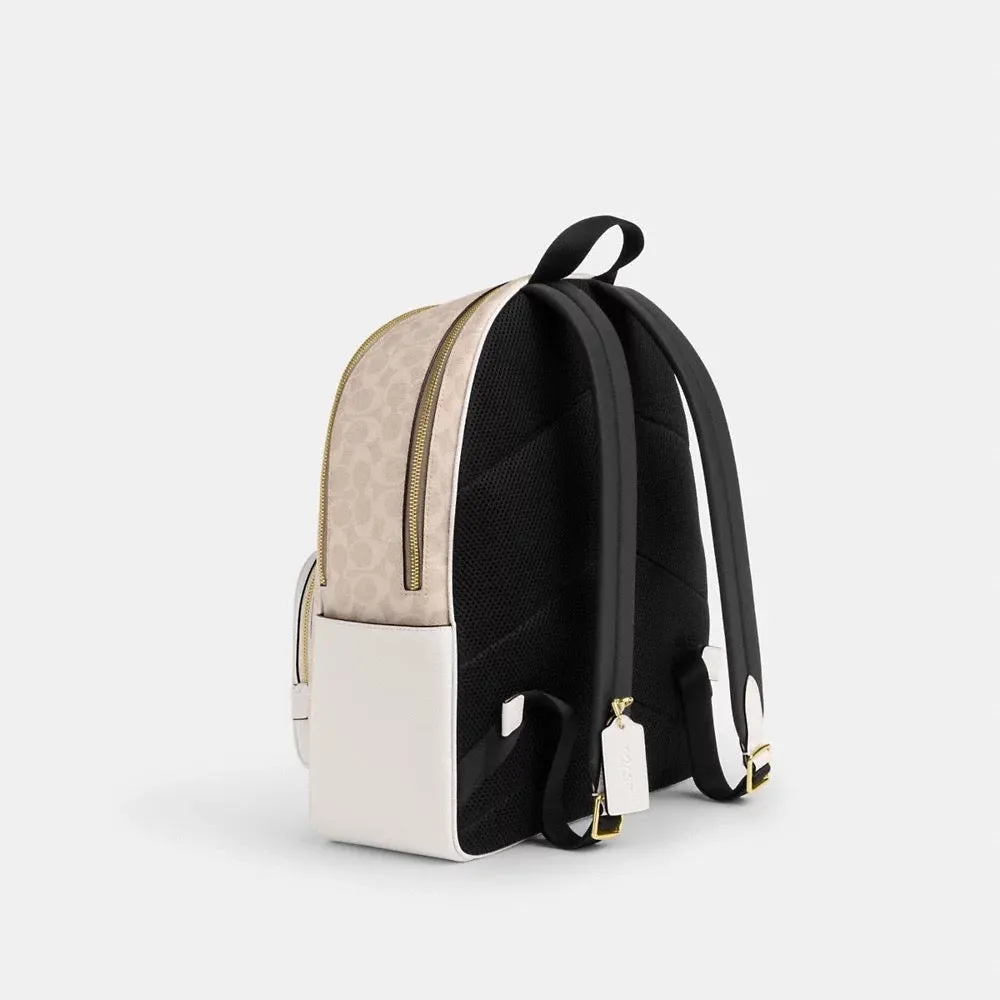 [INCOMING ETA 30 DAYS] COACH Large Court Backpack In Signature Canvas in Sand Chalk (CZ175)
