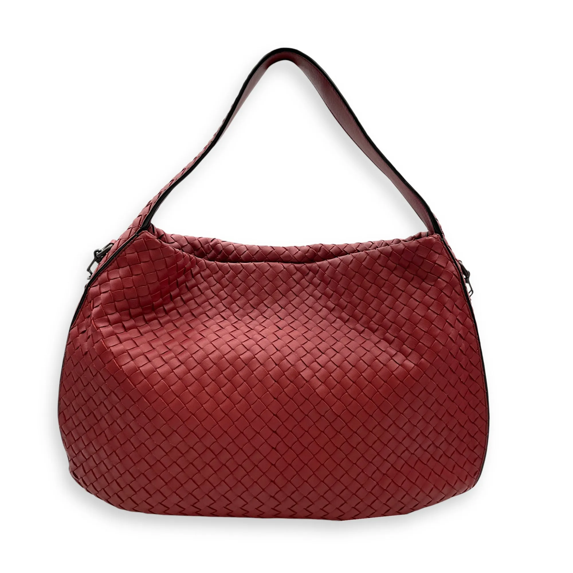 Intrecciato Borsa Baccara Grande Burgundy Hobo Bag in Nappa Leather, Ruthenium hardware