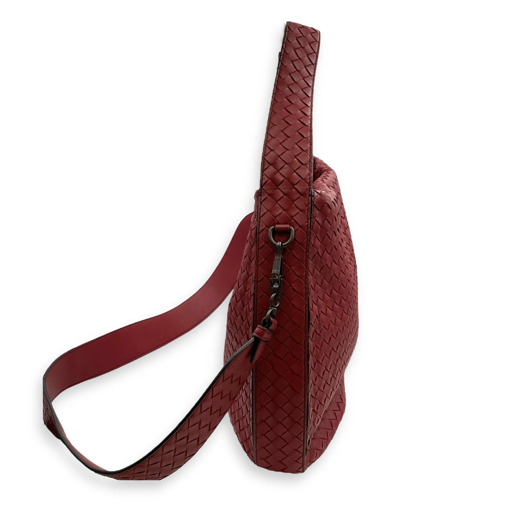 Intrecciato Borsa Baccara Grande Burgundy Hobo Bag in Nappa Leather, Ruthenium hardware