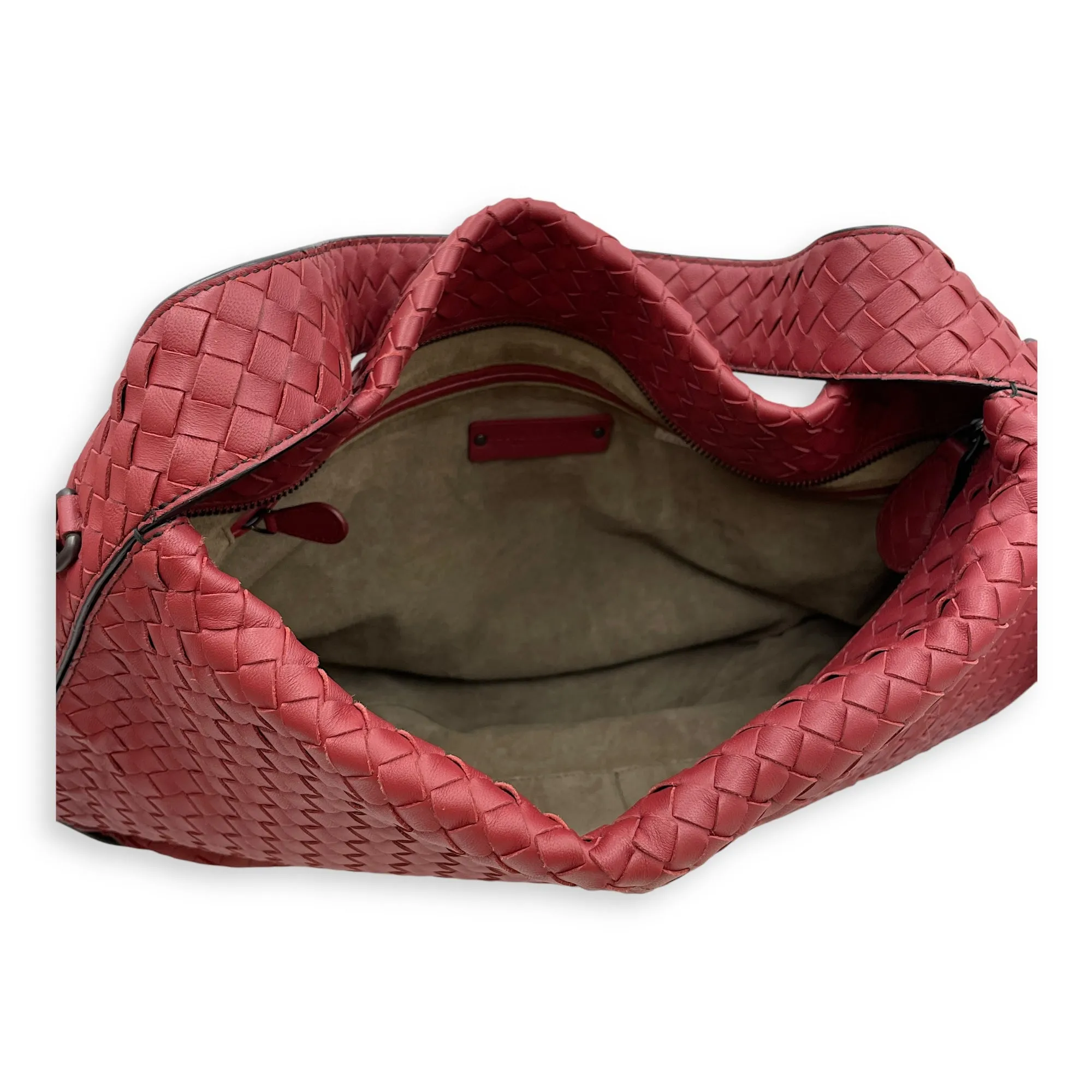Intrecciato Borsa Baccara Grande Burgundy Hobo Bag in Nappa Leather, Ruthenium hardware