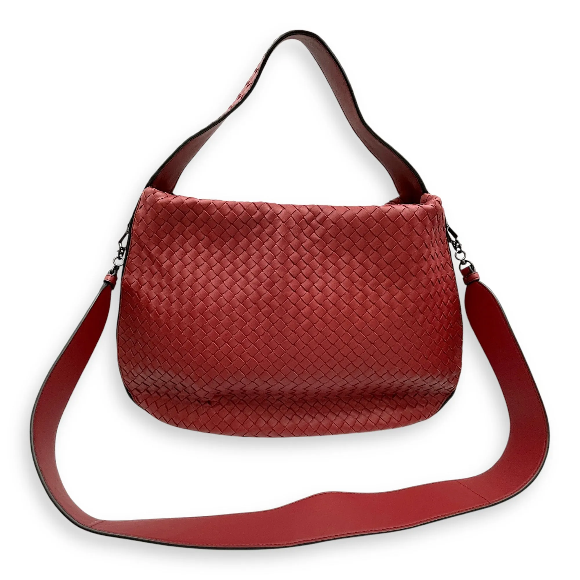 Intrecciato Borsa Baccara Grande Burgundy Hobo Bag in Nappa Leather, Ruthenium hardware