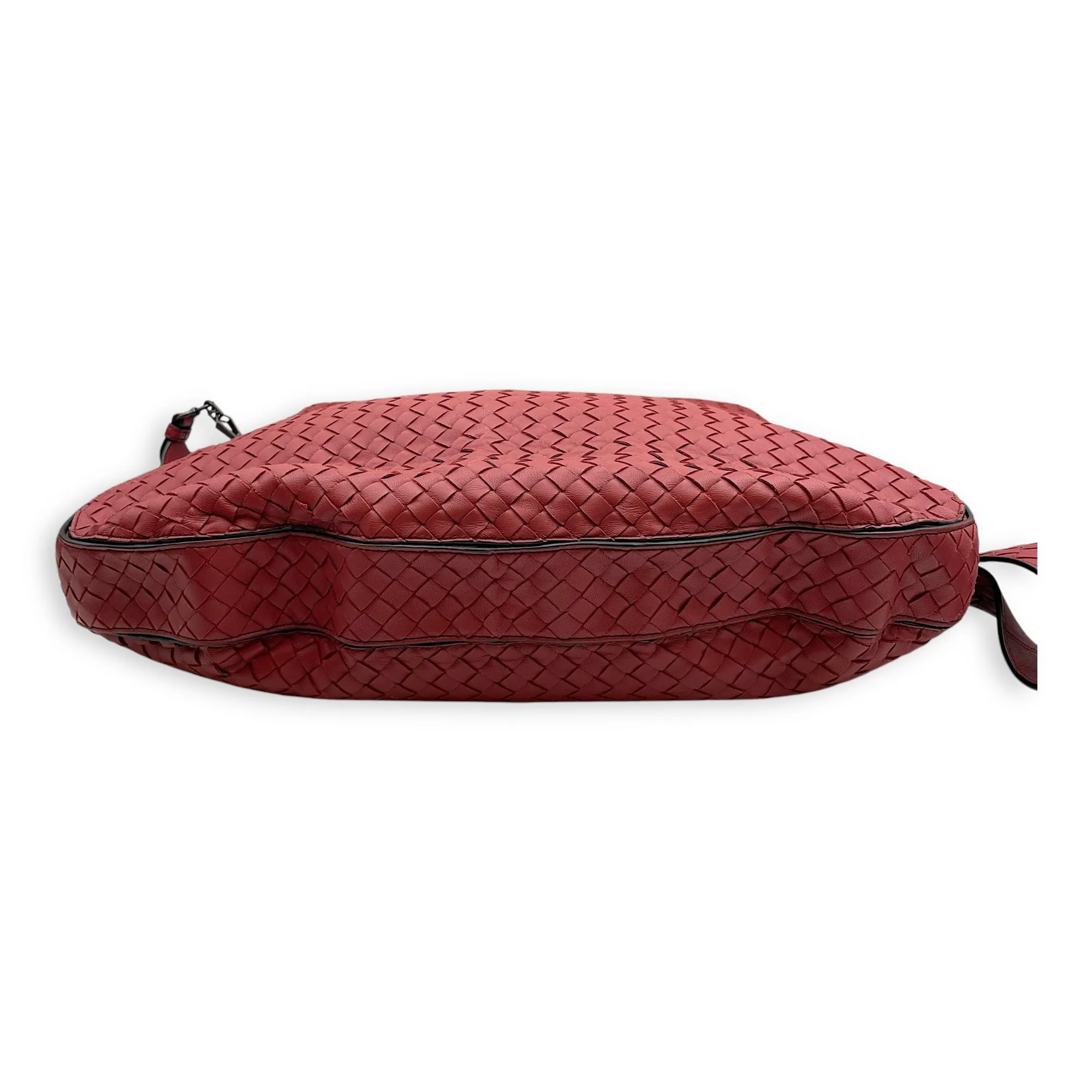 Intrecciato Borsa Baccara Grande Burgundy Hobo Bag in Nappa Leather, Ruthenium hardware