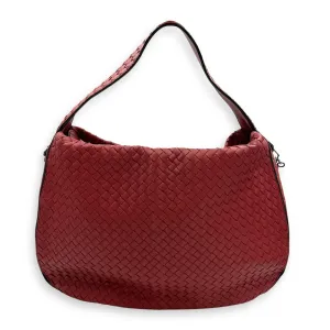 Intrecciato Borsa Baccara Grande Burgundy Hobo Bag in Nappa Leather, Ruthenium hardware