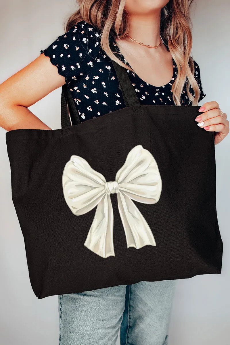 Ivory Coquette Bow Canvas Jumbo Tote