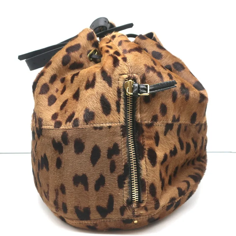 Jerome Dreyfuss Alain Bucket Bag Leopard Print Calf Hair Large Shoulder Bag