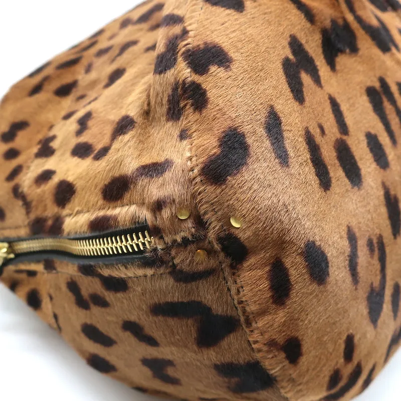 Jerome Dreyfuss Alain Bucket Bag Leopard Print Calf Hair Large Shoulder Bag