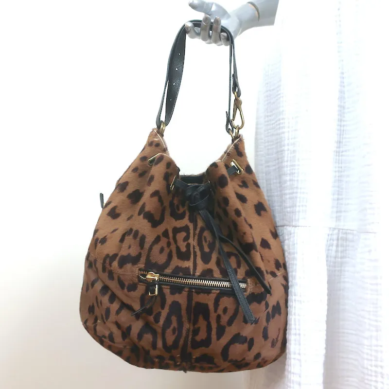 Jerome Dreyfuss Alain Bucket Bag Leopard Print Calf Hair Large Shoulder Bag