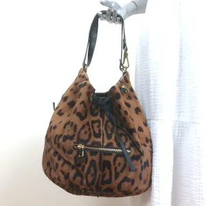 Jerome Dreyfuss Alain Bucket Bag Leopard Print Calf Hair Large Shoulder Bag