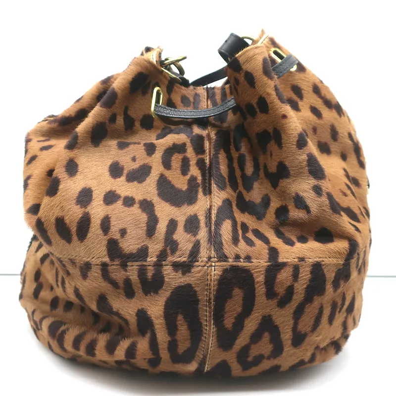 Jerome Dreyfuss Alain Bucket Bag Leopard Print Calf Hair Large Shoulder Bag