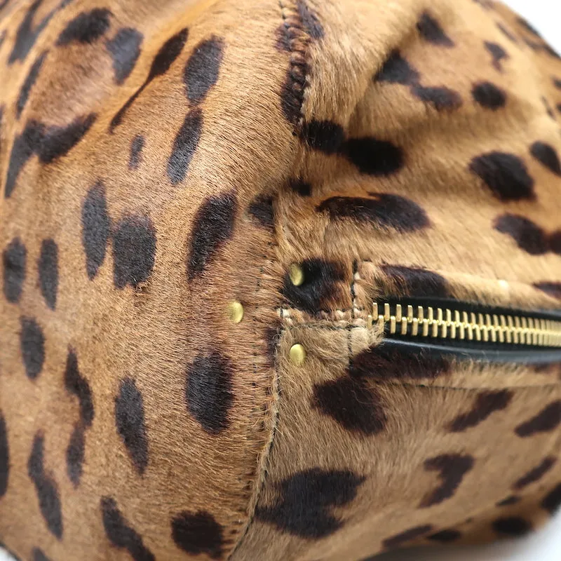 Jerome Dreyfuss Alain Bucket Bag Leopard Print Calf Hair Large Shoulder Bag