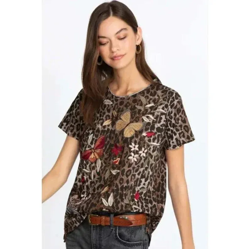 Johnny Was Legging Penelope Leggings Leopard Embroidery Floral Pants Medium NEW