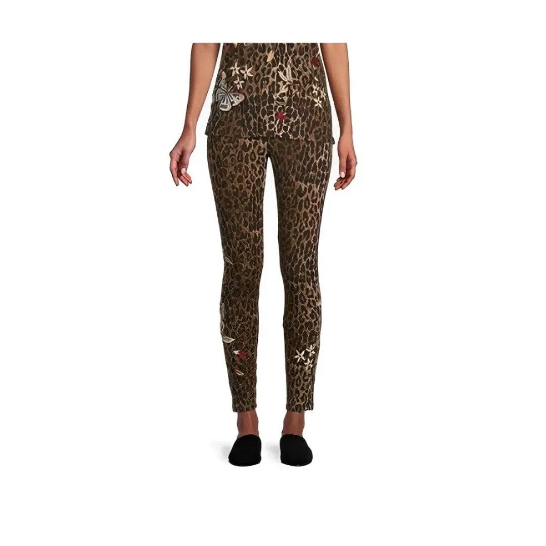 Johnny Was Legging Penelope Leggings Leopard Embroidery Floral Pants Medium NEW