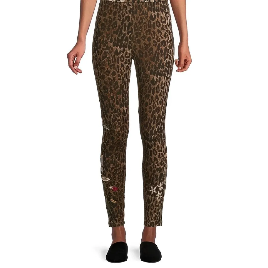 Johnny Was Legging Penelope Leggings Leopard Embroidery Floral Pants Medium NEW