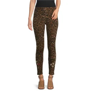 Johnny Was Legging Penelope Leggings Leopard Embroidery Floral Pants Medium NEW