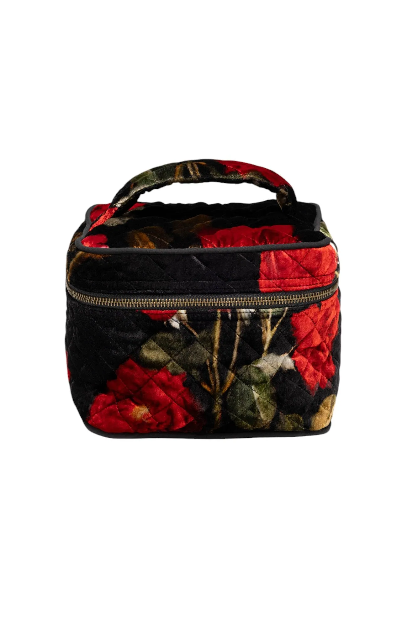 Johnny Was Rosana Makeup Bag Floral Velvet Red Flower Cosmetic Handbag Black NEW