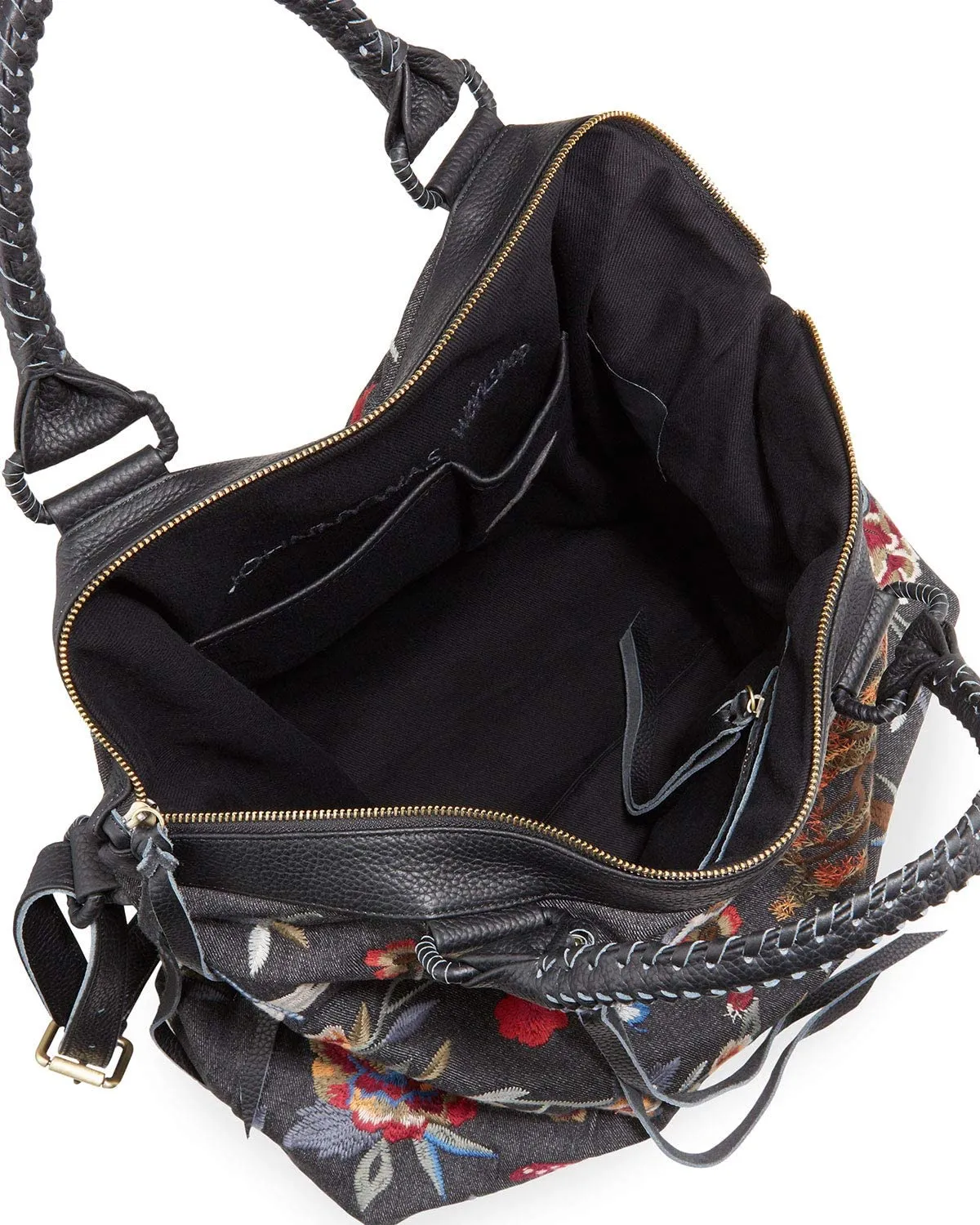 Johnny Was Weekender Krysha Embroider Overnight Handbag Black Cotton Tote Bag NEW