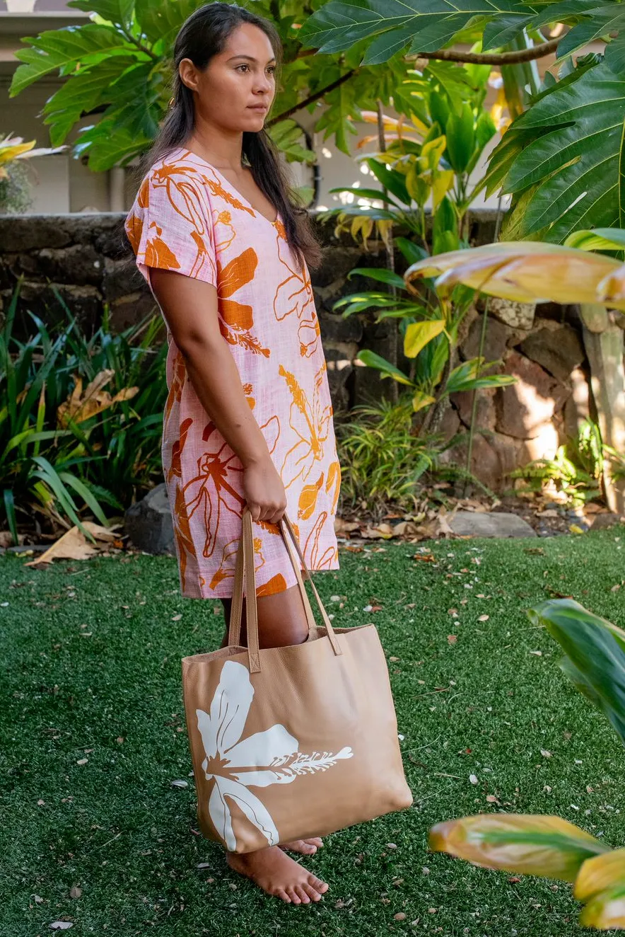 Kaʻilihiwa | Leather tote - Pua aloalo - camel - *ASF*