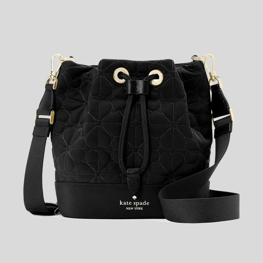KATE SPADE Spade Flower Quilted Fabric Bucket Bag Black RB-KK076