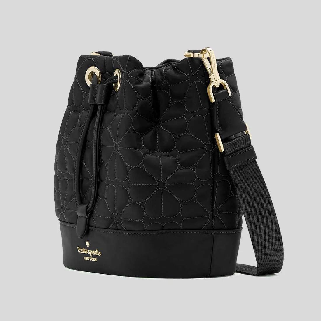 KATE SPADE Spade Flower Quilted Fabric Bucket Bag Black RB-KK076
