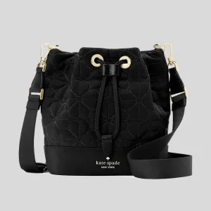 KATE SPADE Spade Flower Quilted Fabric Bucket Bag Black RB-KK076