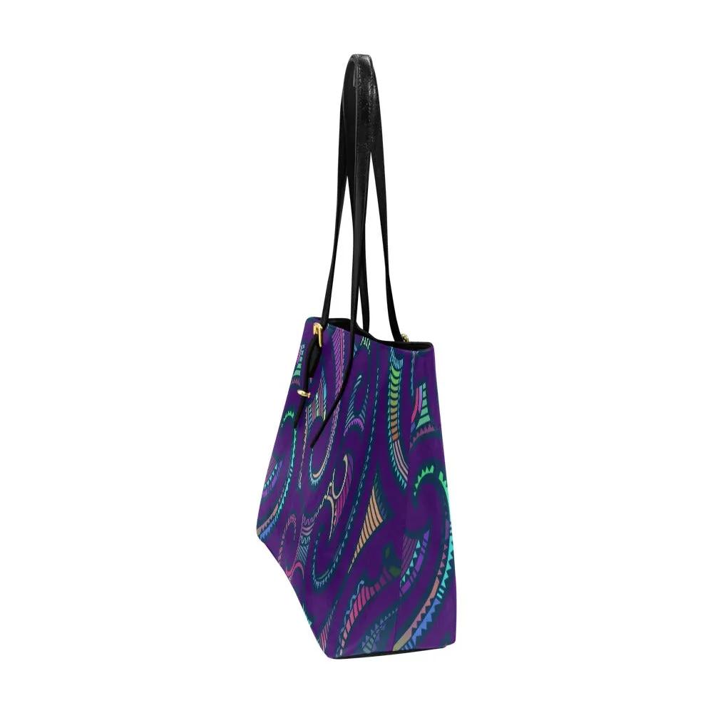Kikelo African Print Euramerican Leather Tote Bag- Purple