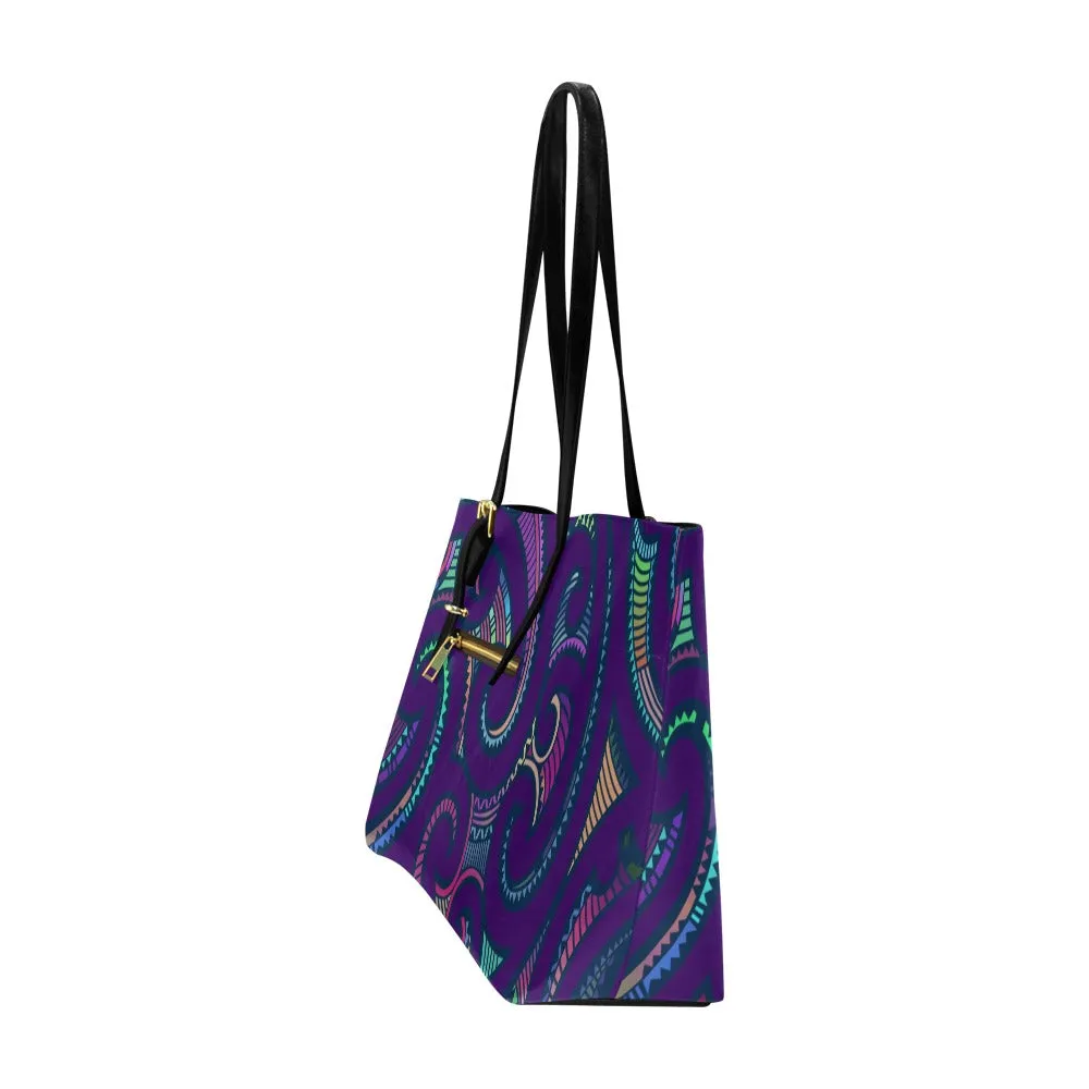 Kikelo African Print Euramerican Leather Tote Bag- Purple