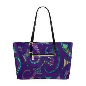 Kikelo African Print Euramerican Leather Tote Bag- Purple