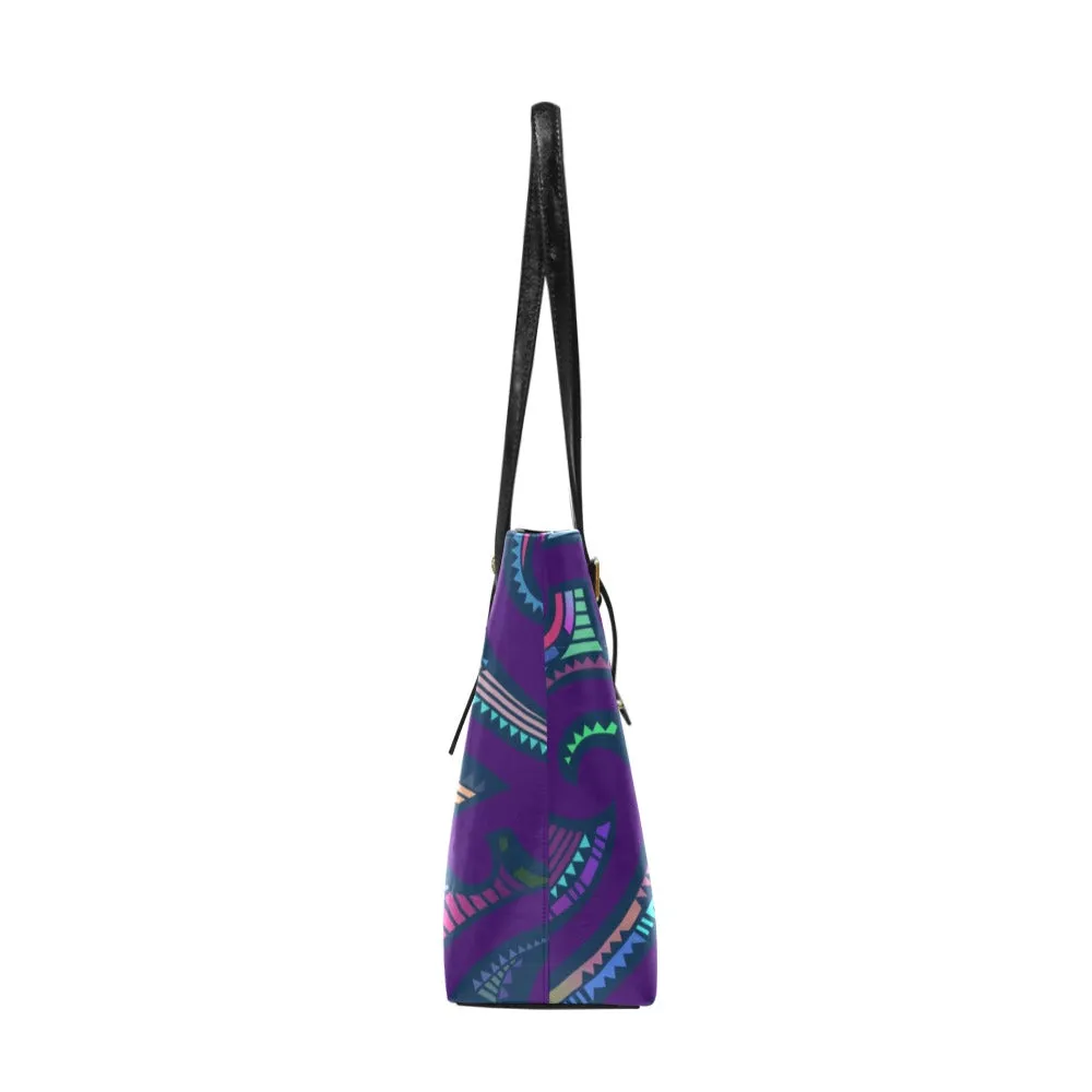 Kikelo African Print Euramerican Leather Tote Bag- Purple