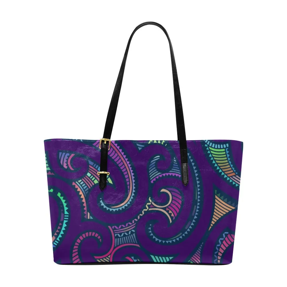 Kikelo African Print Euramerican Leather Tote Bag- Purple