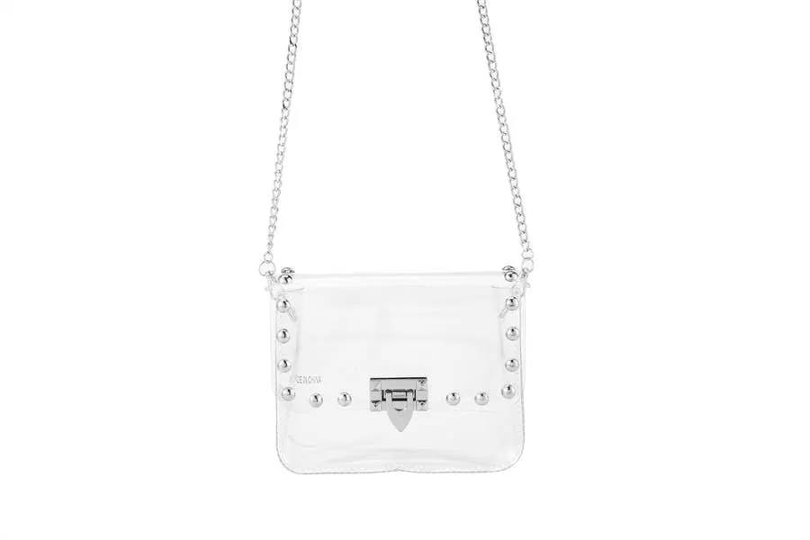 Ladies Clear See Thru Crossbody  Handbag: Silver