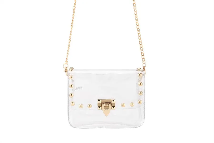 Ladies Clear See Thru Crossbody  Handbag: Silver