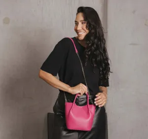 Lara Small Handbag By Black Caviar Hot Pink   White