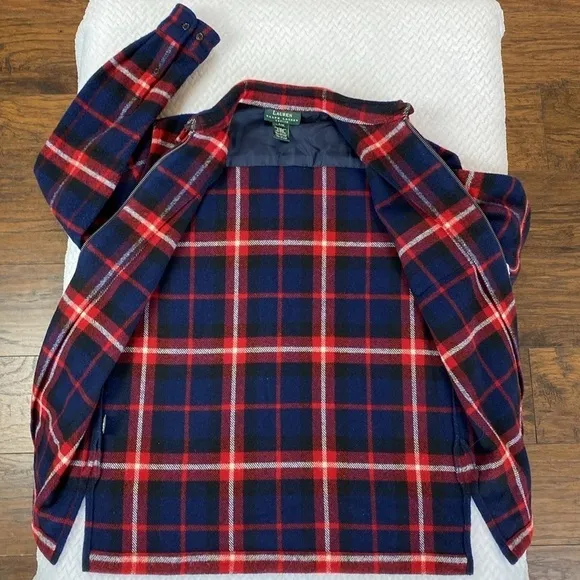LAUREN Ralph Lauren Pure Wool Full Zip Longsleeve Flannel Jacket Shacket