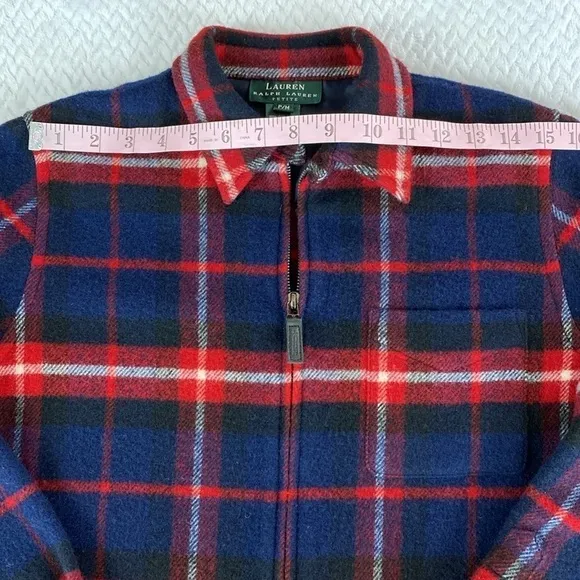 LAUREN Ralph Lauren Pure Wool Full Zip Longsleeve Flannel Jacket Shacket