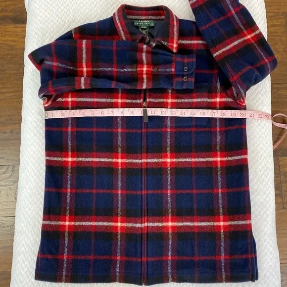 LAUREN Ralph Lauren Pure Wool Full Zip Longsleeve Flannel Jacket Shacket