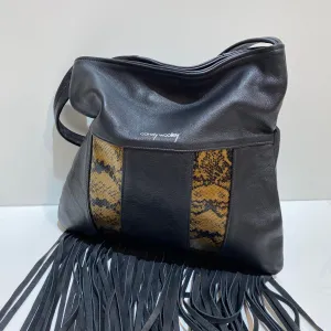 LEATHER & SNAKESKIN FRINGED HOBO