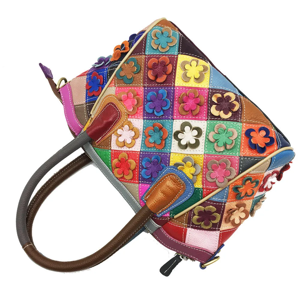 Leather Multi-color Floral Handbag Lady Classical Saffiano Shape Genuine Leather