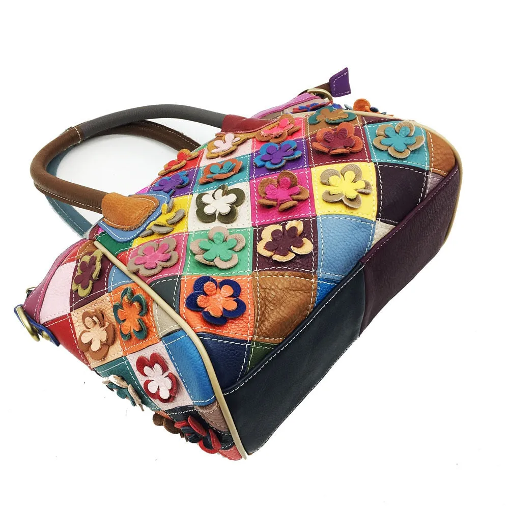 Leather Multi-color Floral Handbag Lady Classical Saffiano Shape Genuine Leather