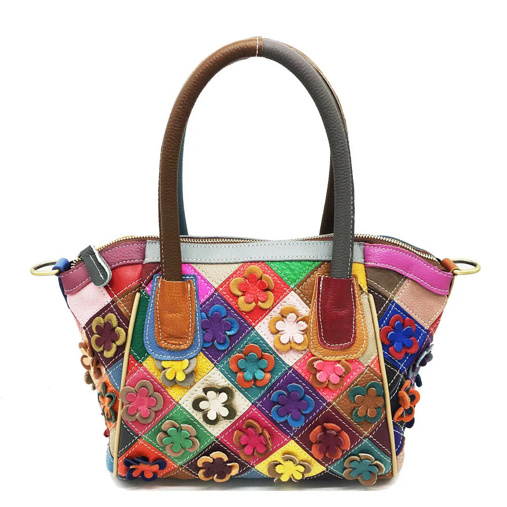 Leather Multi-color Floral Handbag Lady Classical Saffiano Shape Genuine Leather