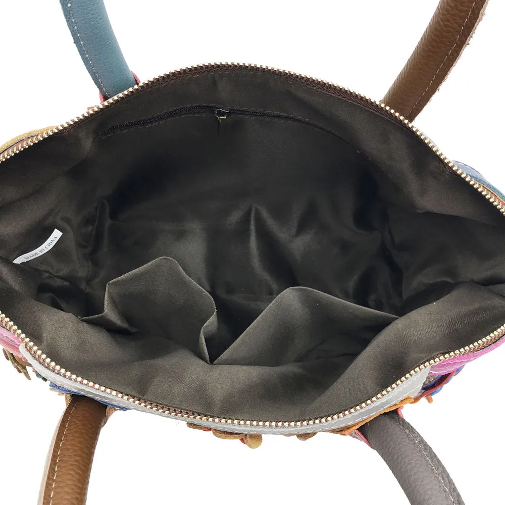 Leather Multi-color Floral Handbag Lady Classical Saffiano Shape Genuine Leather