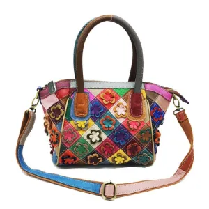 Leather Multi-color Floral Handbag Lady Classical Saffiano Shape Genuine Leather