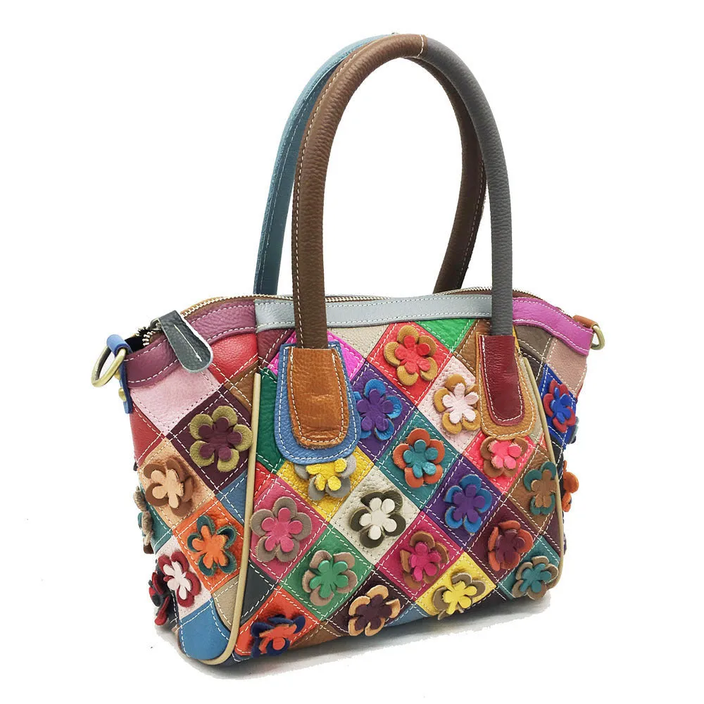 Leather Multi-color Floral Handbag Lady Classical Saffiano Shape Genuine Leather
