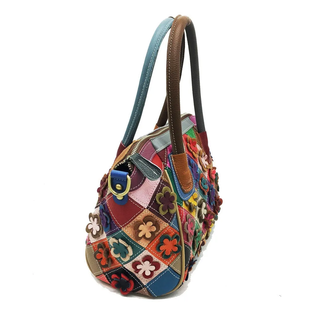 Leather Multi-color Floral Handbag Lady Classical Saffiano Shape Genuine Leather