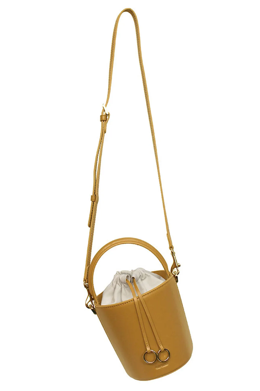 LEATHER MUSTARD MINI BASKET BUCKET